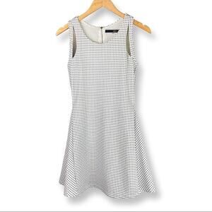 Sleeveless Skater Mini Dress Textured Check Print Blue White Spring Summer Small